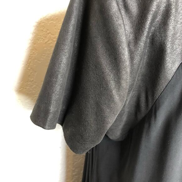 Ronen Chen black faux leather top shift midi dress size 4 or US 12 - Picture 13 of 14